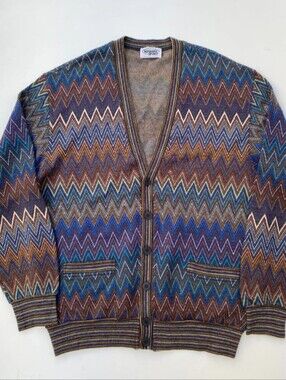 Missoni Multicolor Chevron Knit Cardigan — Blue, Brown, White